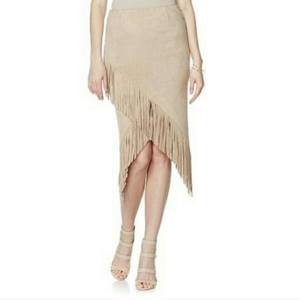 Express Faux Vegan Suede Fringe Skirt